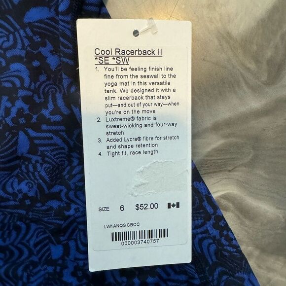 NWT New LULULEMON Cool Racerback Tank Top Blue Black Rare Seawheeze Sea Wheeze 6 - Picture 3 of 4
